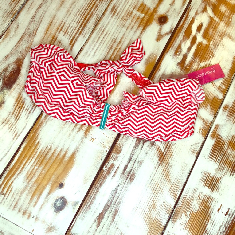 Xhilaration Red & White Chevron Bandeau Bikini Swim Top Size Large